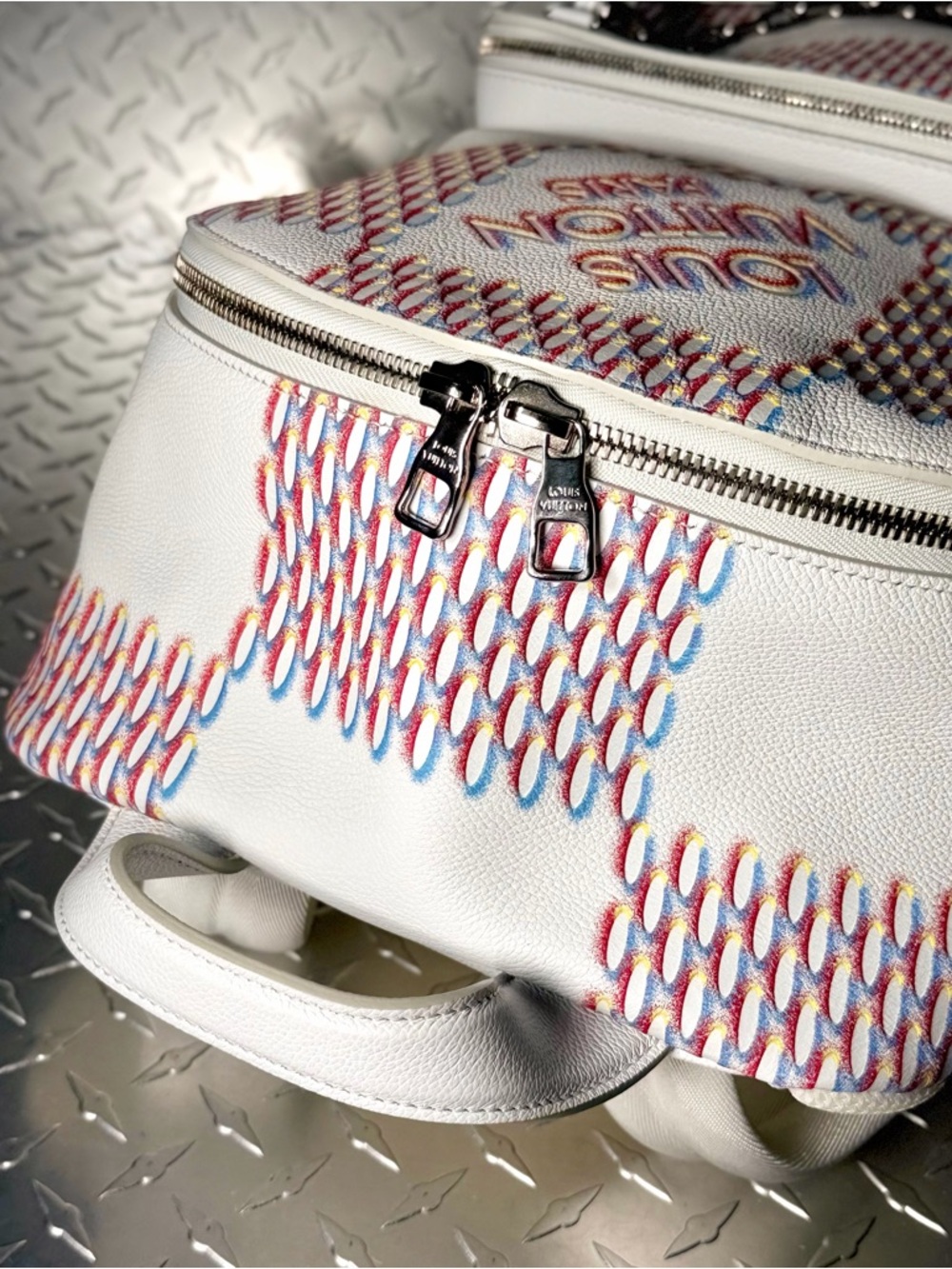 Louis Vuitton Limited Edition Virgil Damier Spray Racer Backpack in White - Picture 8 of 11